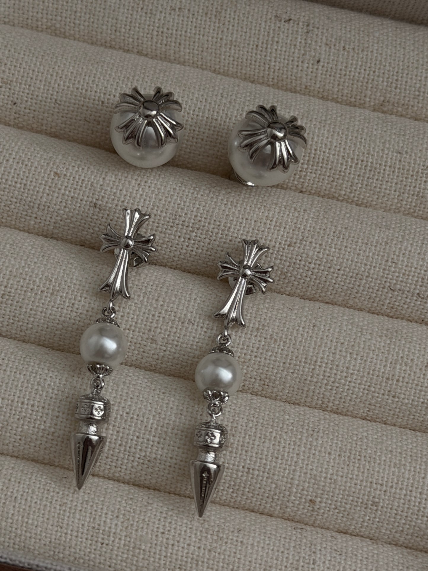 The Pearl Cross Earrings