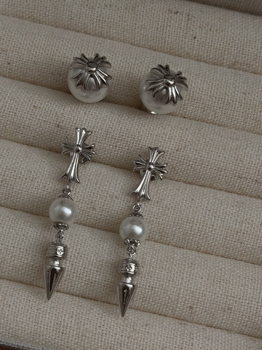 The Pearl Cross Earrings